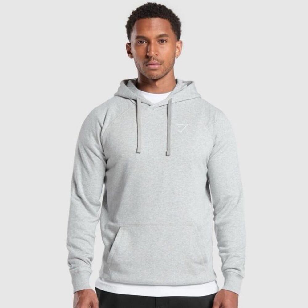 Gymshark Crest Slim Fit Hoodie in Light Grey Marl Size Large